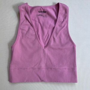 GARAGE Pink Ribbed Deep V-Neck Cropped Tank Top XS